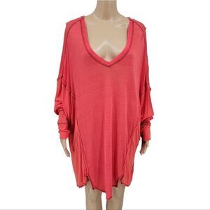 We the Free Oversized Vneck Dolman Sleeve Tunic Dress Linen Blend